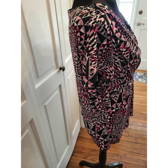 Vintage y2k Pink/Black Geometric Print Babydoll Layered Look Top XL Coquette - Picture 5 of 6